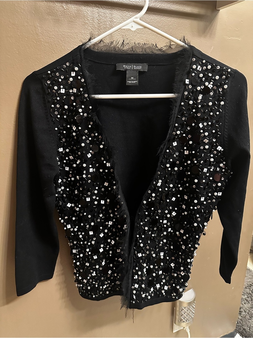 White House Black Market Embellished Black Sequin Cardigan